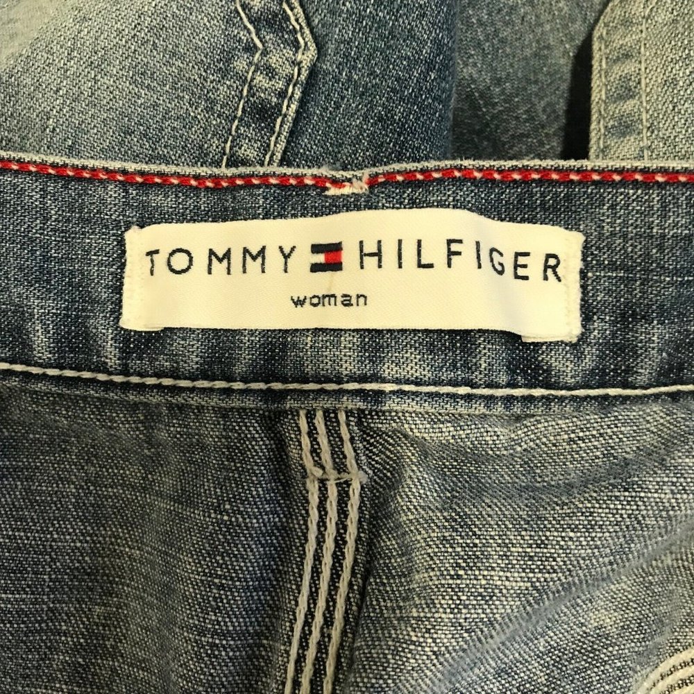 Vintage 90s Tommy Hilfiger Jean Denim Skirt Size 16 Painter Carpenter Pockets - Picture 10 of 12